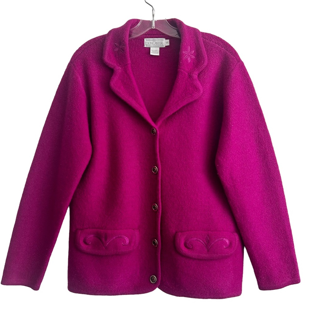 Doncaster Magenta Hot Pink Boiled Wool Embroidered Sweater Jacket S